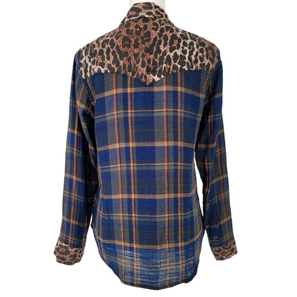 Johnny Was Workshop Leopard Plaid Mix Western Button-Up Shirt XS Boho Flannel‎ - Picture 3 of 8